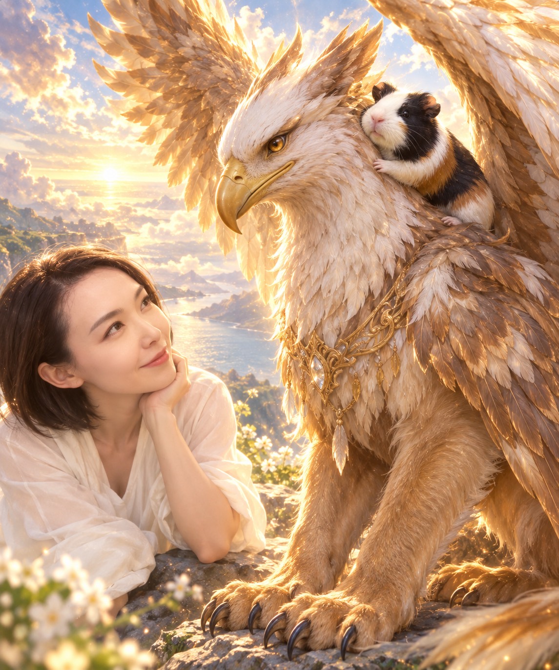 MIHOとリキ、黄金の翼を持つ幻想的な生き物を描いたイメージ